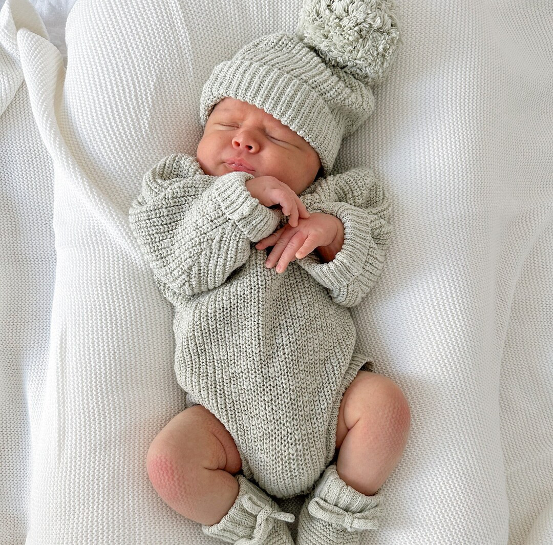 Sage Chunky Knit Romper Knitwear Newborn to 1Y Newborn - Etsy | Etsy (US)