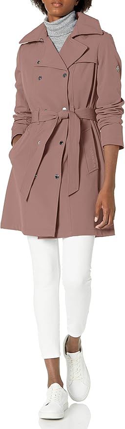 Calvin Klein Women's Double Breasted Belted Rain Jacket with Removable Hood | Amazon (US)