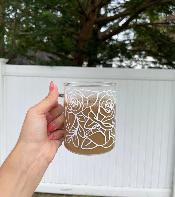 Rose Glass Coffee Cup | Glass Mug | Coffee Mug | Coffee Glass | Iced Coffee Glass | Aesthetic Cle... | Etsy (US)