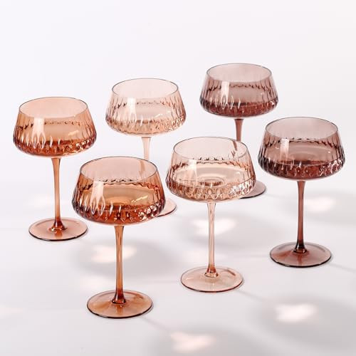 SIPBYSOP Venus Coupe Glasses Set of 6,14 oz Colored Martini Glasses Cocktail Glasses Champagne Glasses,Vintage Champagne Glasses,Valentine's Day Coupe Martini Cocktail Glasses for Party | Amazon (US)