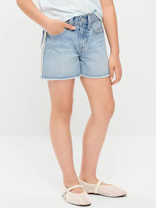 High-Waisted Two-Tone Frayed-Hem Jean Shorts for Girls | Old Navy (US)