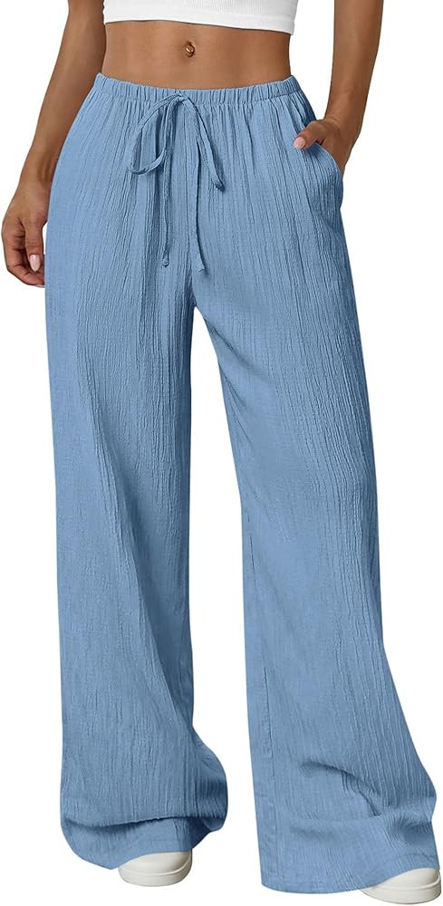 PRETTYGARDEN Womens Palazzo Pants Summer Fashion 2026 High Waisted Wide Leg Drawstring Flowy Beac... | Amazon (US)