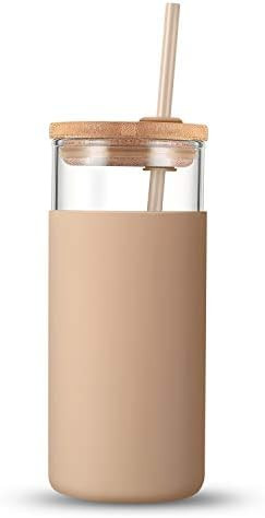 Amazon.com: tronco 20oz Glass Tumbler Glass Water Bottle Straw Silicone Protective Sleeve Bamboo ... | Amazon (US)