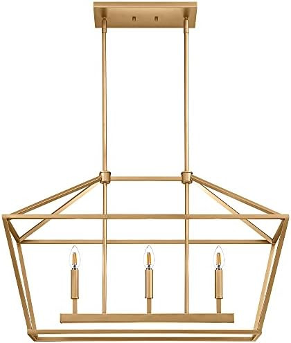 MOTINI 3-Light Kitchen Island Lantern Pendant Linear Chandelier Gold Rod Hanging Light, 32"x 12"x... | Amazon (US)