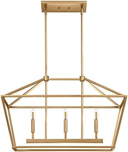 MOTINI 3-Light Kitchen Island Lantern Pendant Linear Chandelier Gold Rod Hanging Light, 32"x 12"x... | Amazon (US)