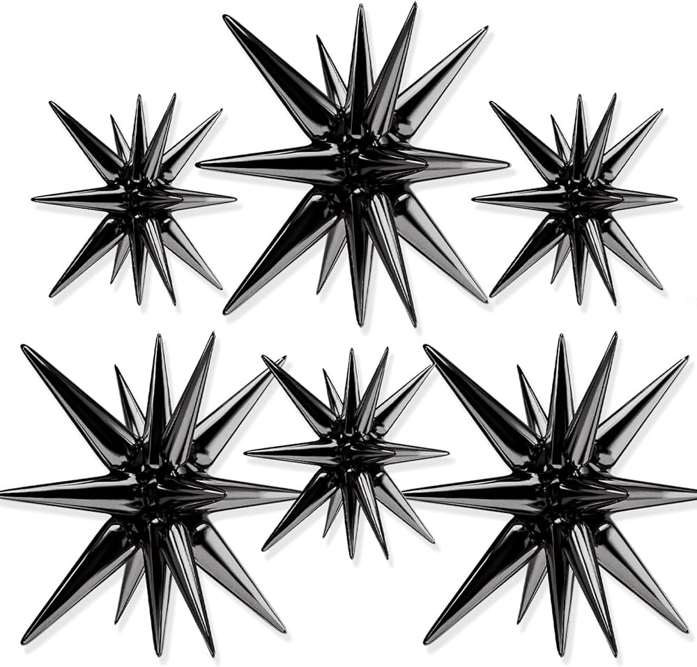PartyWoo Star Balloons 6 pcs, One-Piece 14-pointed Star Explosion Balloons with Ribbon, Black Poi... | Amazon (US)