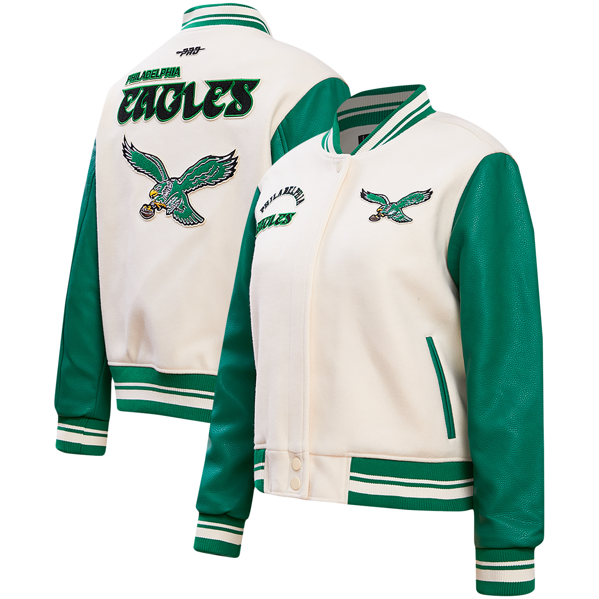 Women's Pro Standard Cream Philadelphia Eagles Retro Classic Vintage Full-Zip Varsity Jacket | Fanatics