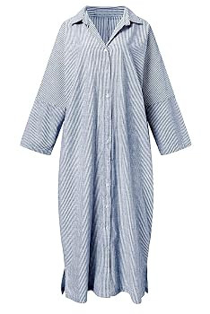 chouyatou Women's Casual Long Sleeve Button Down Loose Striped Cotton Maxi Shirt Dress | Amazon (US)