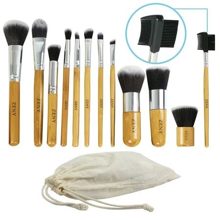 Zeny 12Pcs Wood Cosmetic Tools Set Eyeshadow Foundation Concealer Makeup Brushes Bag | Walmart (US)