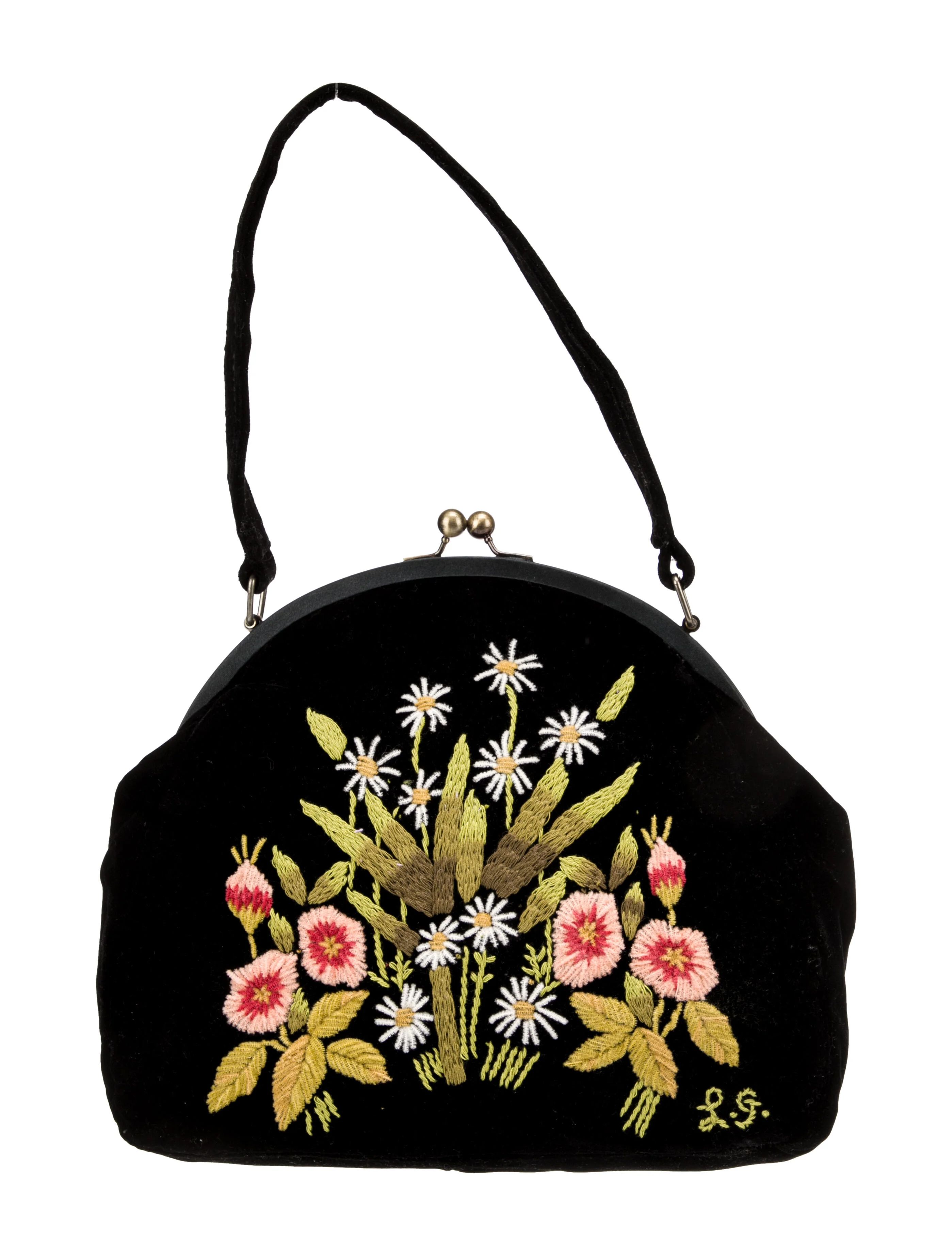 Embroidered Embellished Velvet Shoulder Bag | The RealReal