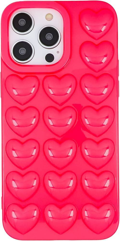 for iPhone 14 Pro Case for Women, 3D Pop Bubble Heart Kawaii Gel Cover, Cute Girly for iPhone14 P... | Amazon (US)