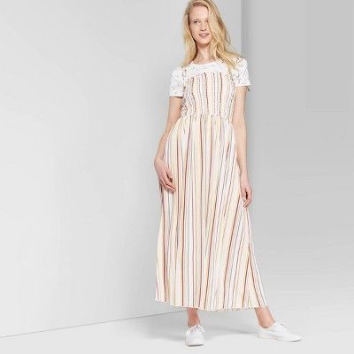 Women's Striped Sleeveless Tie Strap Smocked Top Maxi Dress - Wild Fable™ Cream/Rose | Target