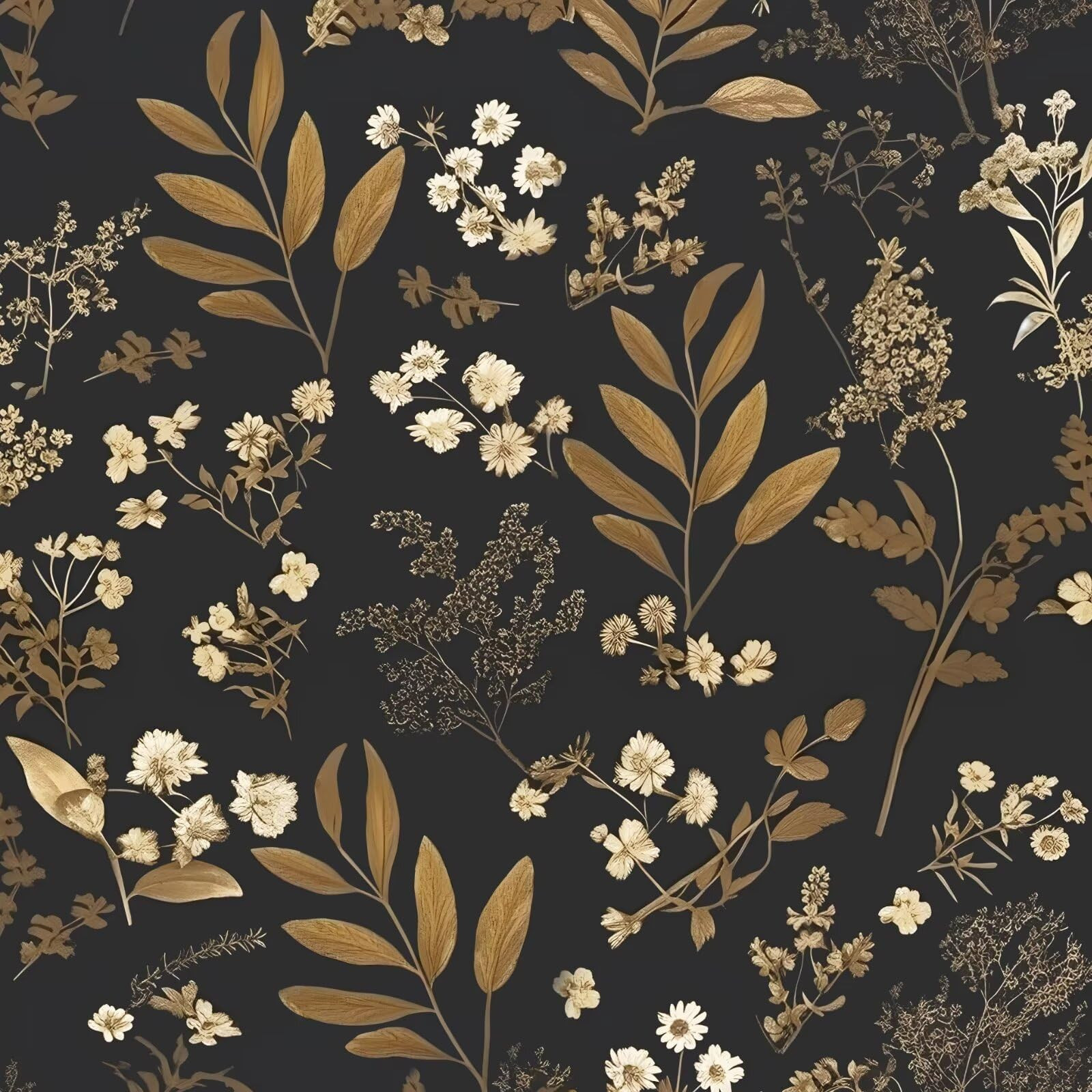 Dark Wallpaper Peel and Stick Black Floral Wallpaper 17.5'' x 393'' Gold Leaf Contact Paper Vinyl... | Amazon (US)