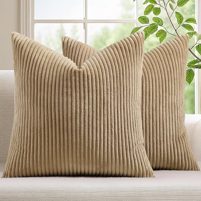 Corduroy Summer Decorative Throw Pillow Covers 22x22 Set of 2 for Sofa Living Room, Soft Neutral ... | Amazon (US)