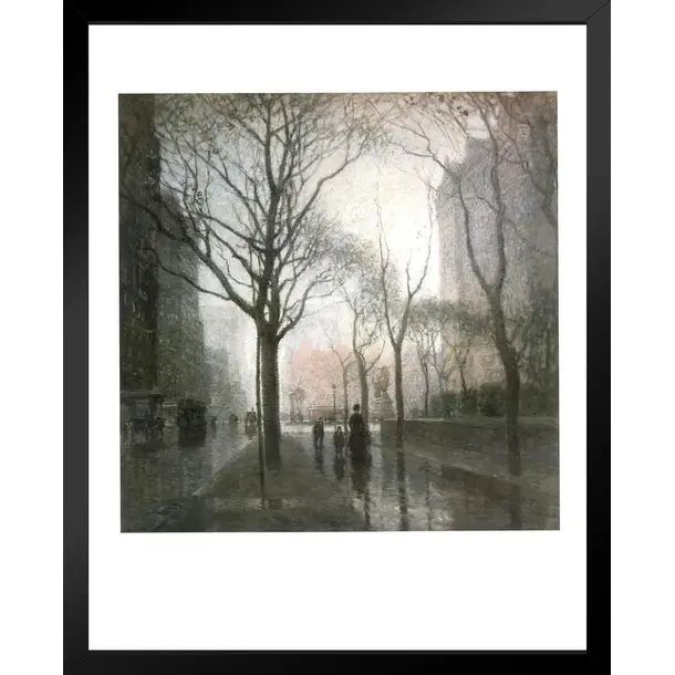 Paul Cornoyer Plaza After The Rain Muted Cityscape Impressionist Painting Art Print Black Wood Fr... | Wayfair North America