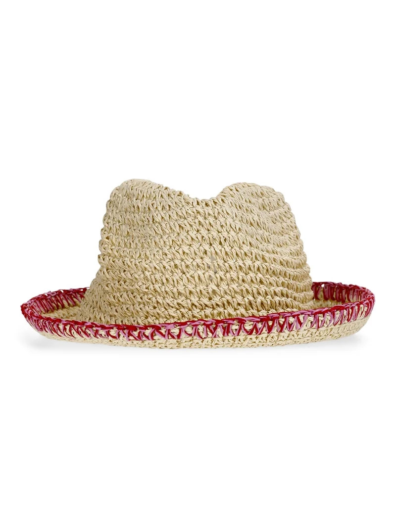 No Boundaries Straw Fedora, Women's, Pink | Walmart (US)