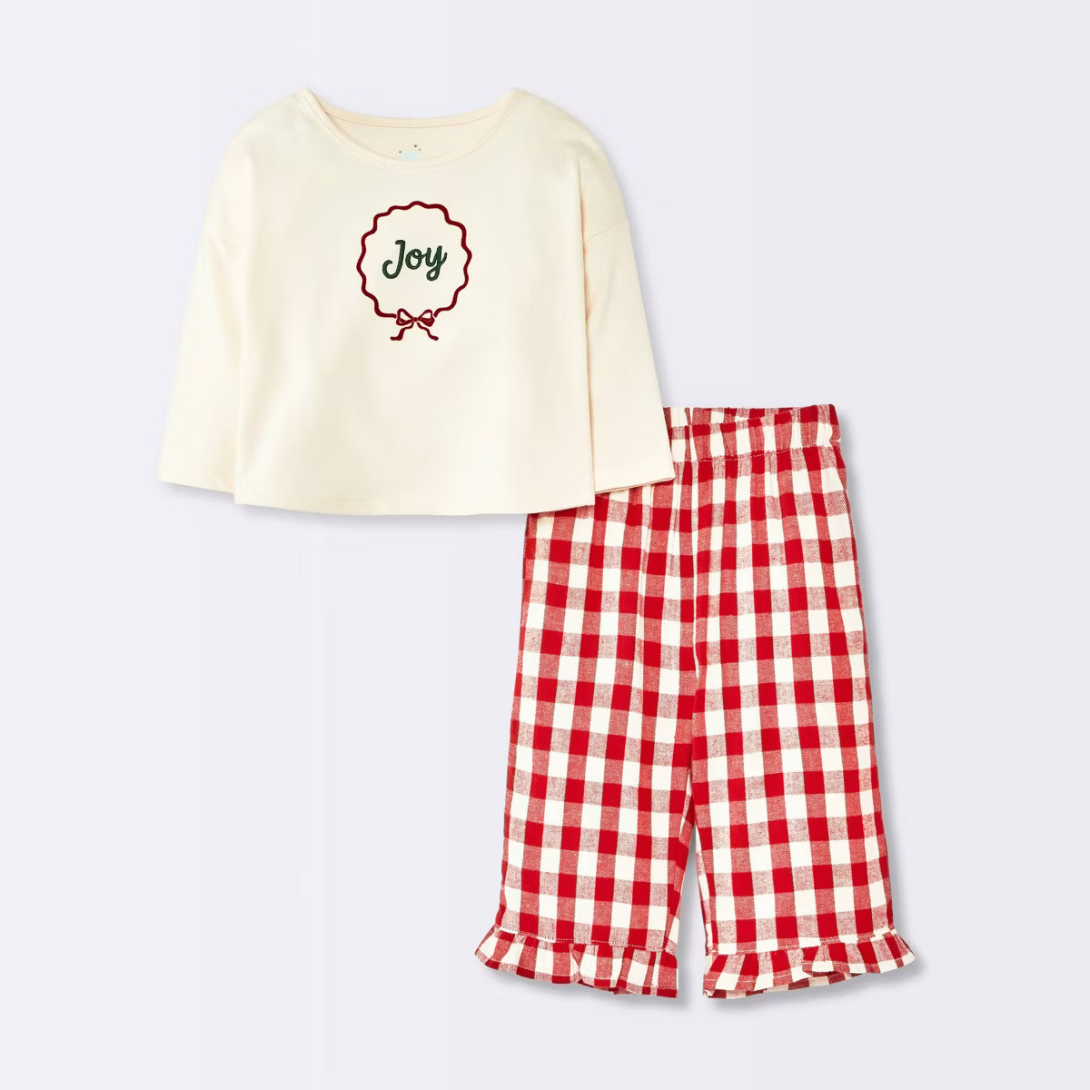 Baby Girls' Christmas Holiday 2pc Joy Long Sleeve T-Shirt and Gingham Flannel Pants Set - Cloud I... | Target