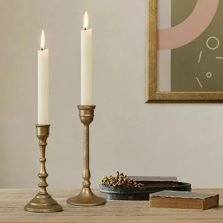 Iron Taper Candle Holder - Set of 2 Decorative Candle Stand - Candlestick Holder for Wedding, Dinning, Party - Antique Brass | Walmart (US)