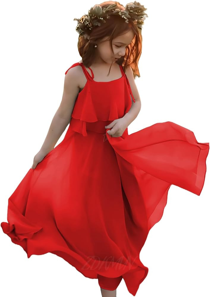 Chiffon Junior Bridesmaid Dresses 2025 Long Flower Girl Dress for Wedding LU175 | Amazon (US)