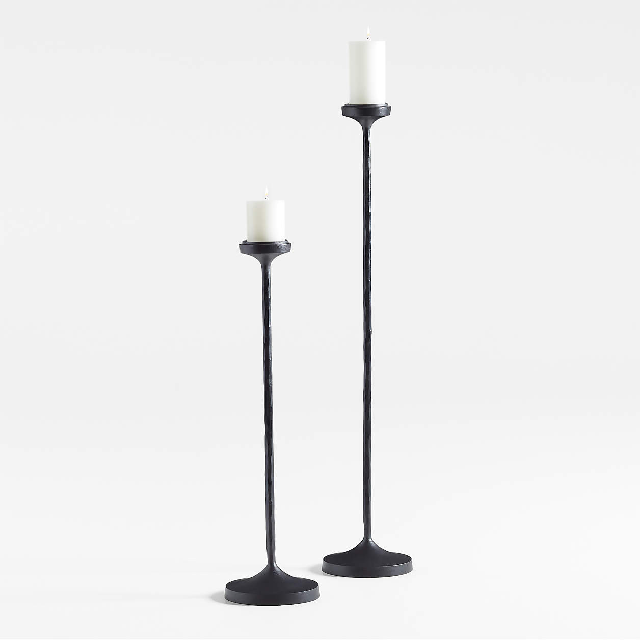 Maloy Black Metal Floor Pillar and Taper Holders, Set of 2 + Reviews | Crate & Barrel | Crate & Barrel