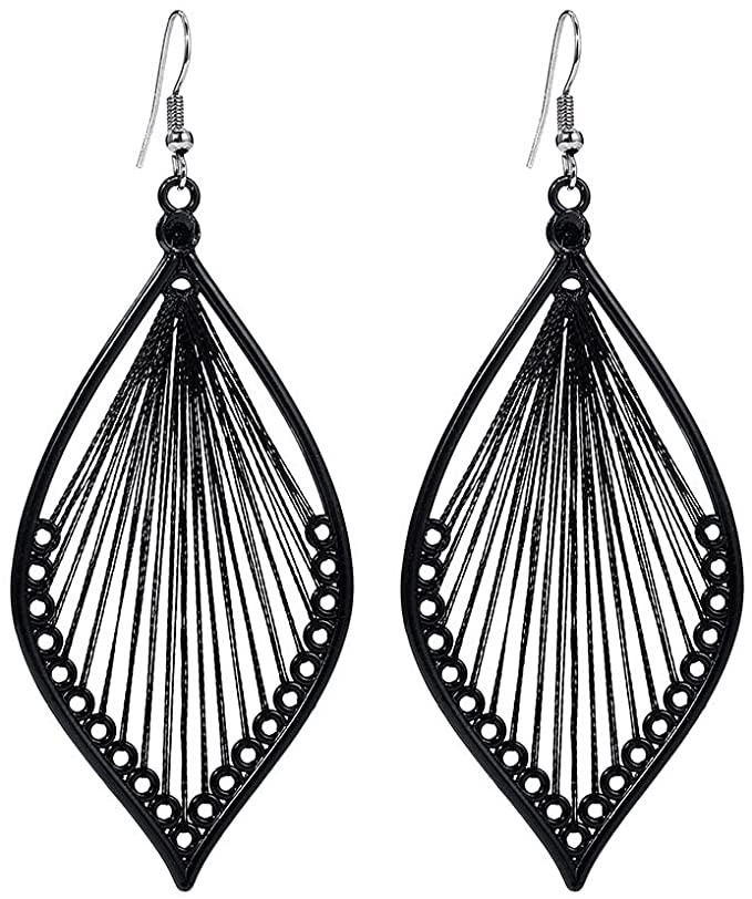 Fdesigner Boho Woven Geometric Earrings Drop Black Jewelry Fashion Silk Earring Dangle for Women ... | Amazon (US)