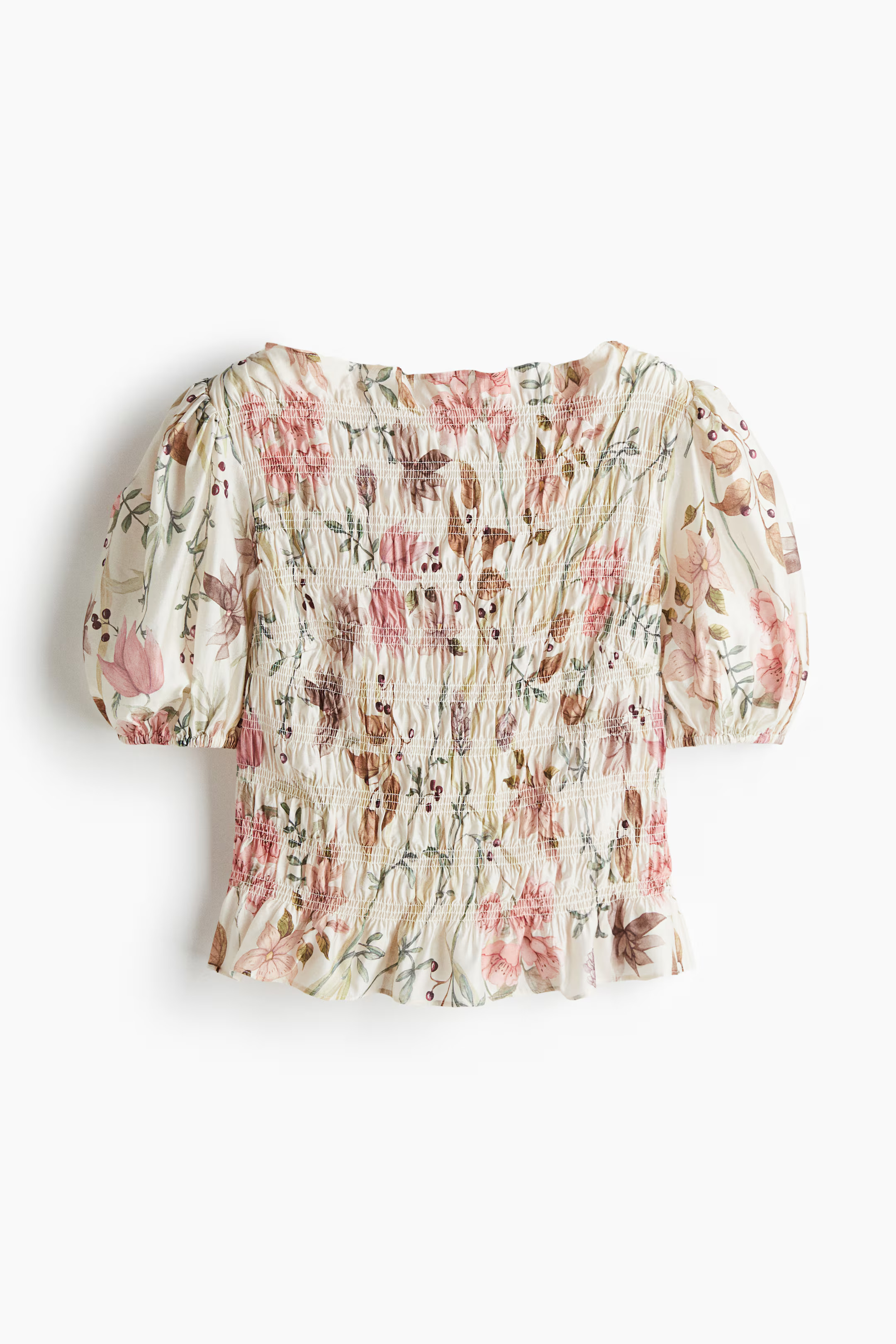 Smocked blouse - Cream/Floral - Ladies | H&M GB | H&M (UK, MY, IN, SG, PH, TW, HK)