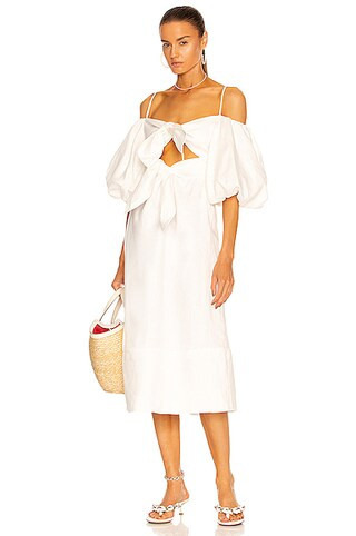 ADRIANA DEGREAS Linen Double Knot Midi Dress in White | FWRD 