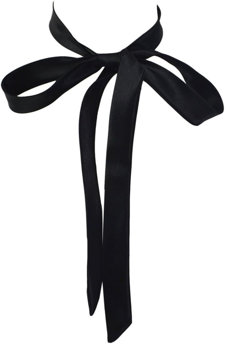 Women Long Silk Bow Tie, Ladies Satin Self Necktie/Ribbon BowTie For T-shirt Decoration Mother's ... | Amazon (US)