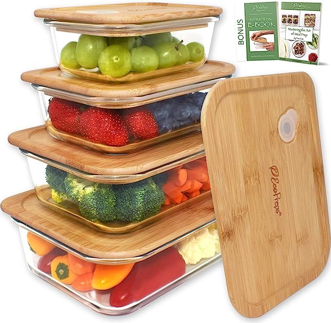 EcoPreps Glass Food Storage Containers with Bamboo Lids | Plastic Free, Eco-Friendly, Glass Lunch... | Amazon (US)