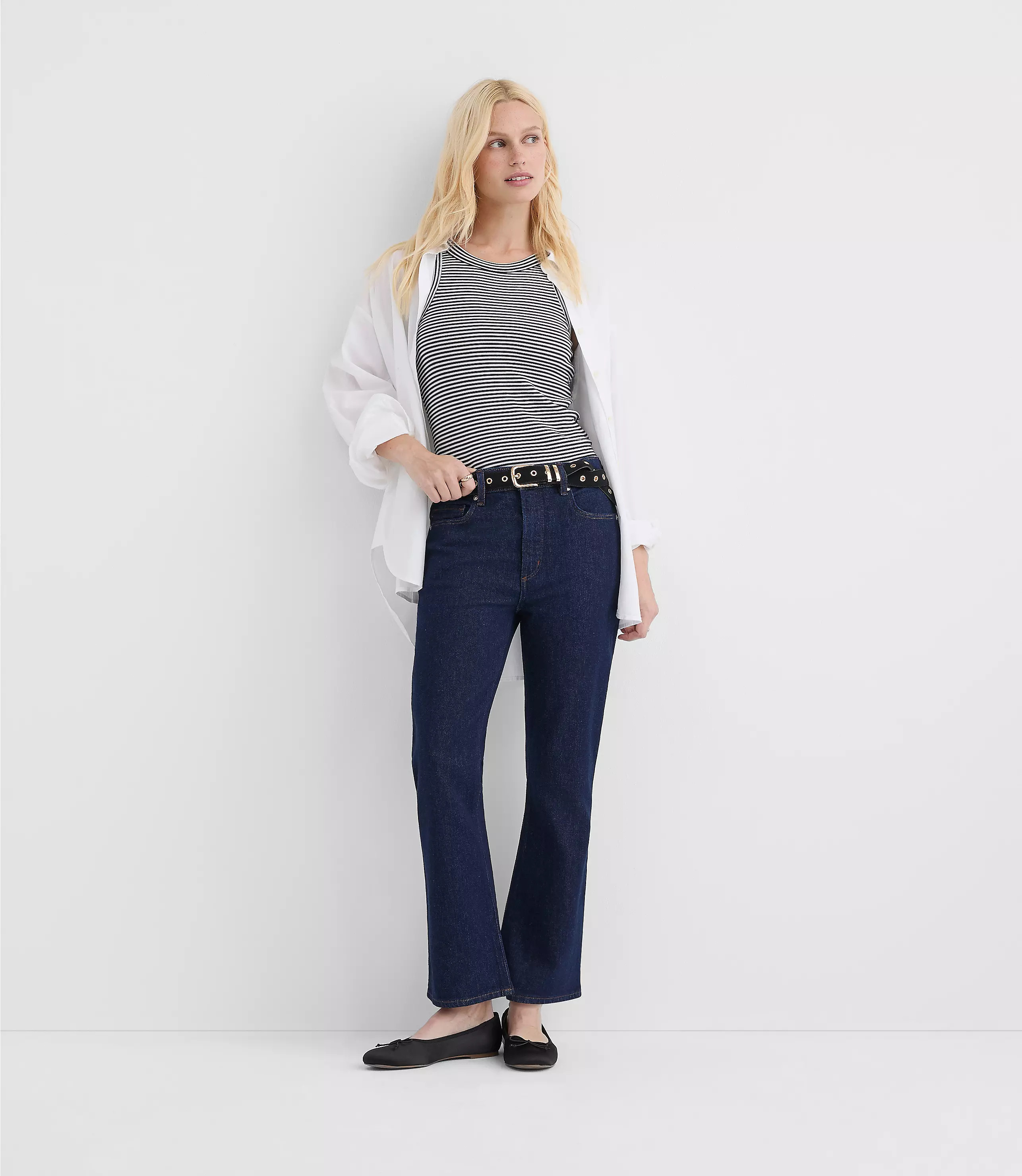 Rivete High Rise Kick Crop Jeans in Nova Wash | LOFT