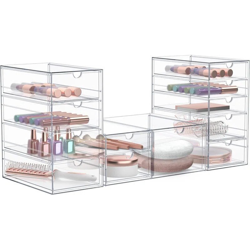 Clear 12 Drawers Acrylic Makeup Organizer 3 Pcs Stackable Set | Wayfair North America