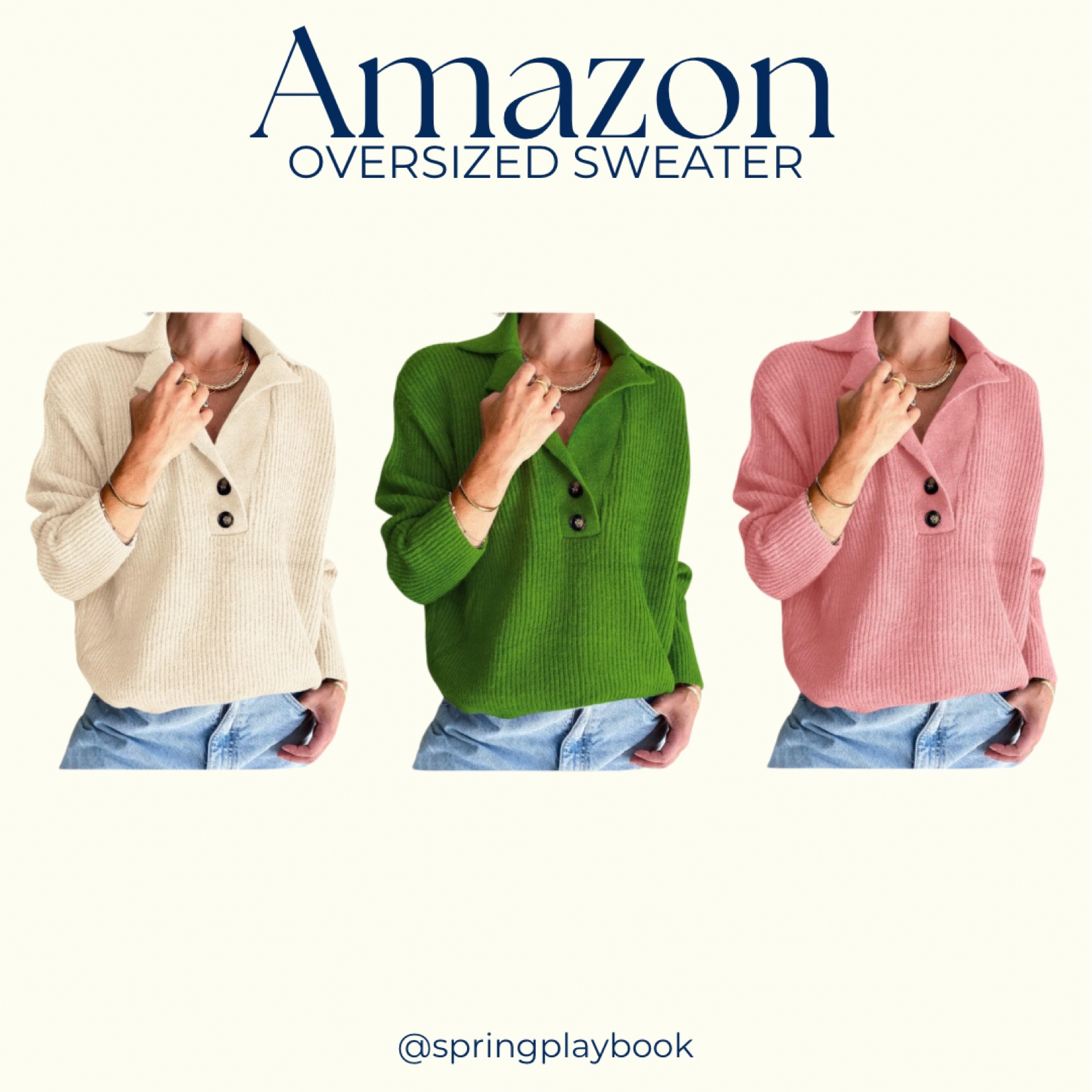 Amazon oversized sweater with button collar

Apricot - All #hocoatmeal
Grass Green - Warm Spring #hockerrygreen
Pink - Light Spring #hocsalmon

#createdcolorful #createdcolorfulspring #hocspring #tcispring #pcaspring #lightspring #warmspring #truespring #brightspring #clearspring #paintboxspring #bluespring

#LTKfindsunder50 #LTKstyletip #LTKsalealert