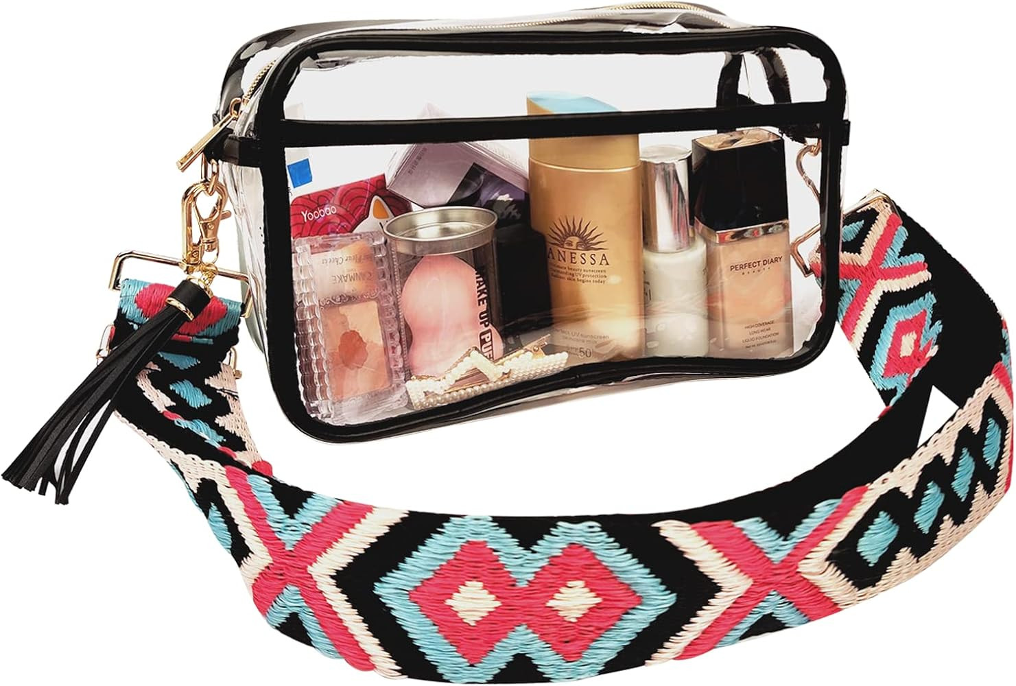 XSUIOY Clear Bag Stadium Approved with Guitar Strap,Clear Crossbody Backpack Transparent Casual Ches | Amazon (US)