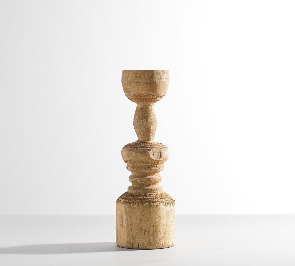 Ava Natural Wood Pillar Candleholders | Pottery Barn (US)