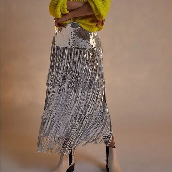 Maeve Anthro Sequin Fringe Midi Skirt | Poshmark