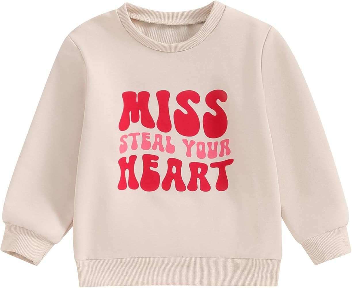Wrrkayly Toddler Girl Boy Valentine's Day Outfits Heart Letter Print Shirt Crewneck Sweatshirt Ca... | Amazon (US)