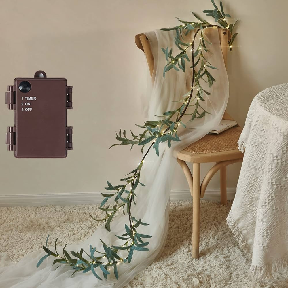 Fudios Lighted Olive Garland Battery Operated with Timer 96 LED Fairy Lights 6ft, Mantle Fireplac... | Amazon (US)