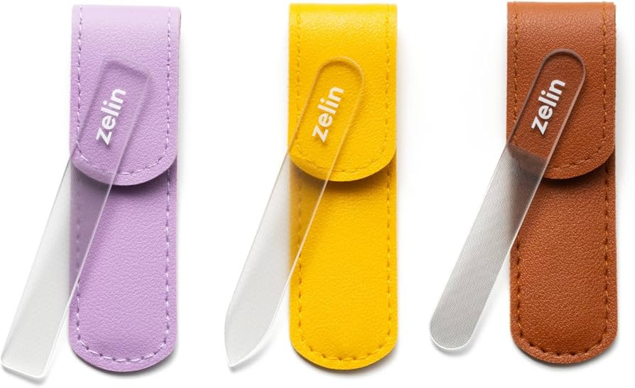 zelin Premium Glass Nail File for Natural Nails with Leather Case, 3 Pcs Single-Sided Crystal Nai... | Amazon (US)