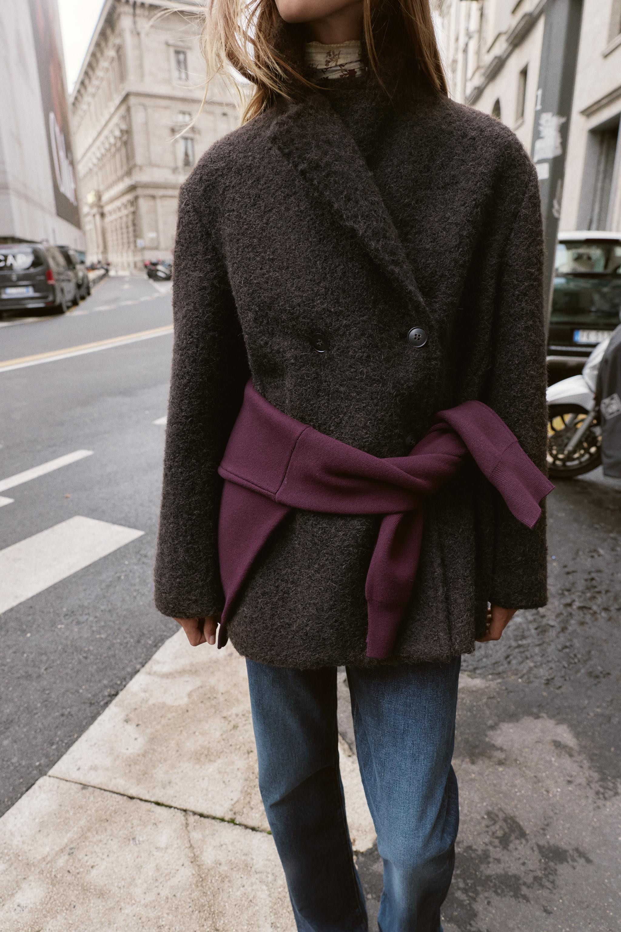 BOUCLÉ DOUBLE-BREASTED MID-LENGTH COAT | Zara Canada