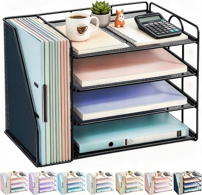 gianotter 4-Tier Paper Organizer With Magazine Holder, Desk Organizers and Accessories, Desk Accessories & Workspace Organizers, File Organizer for Office Supplies Storag (Black, 4-Tier) | Amazon (US)