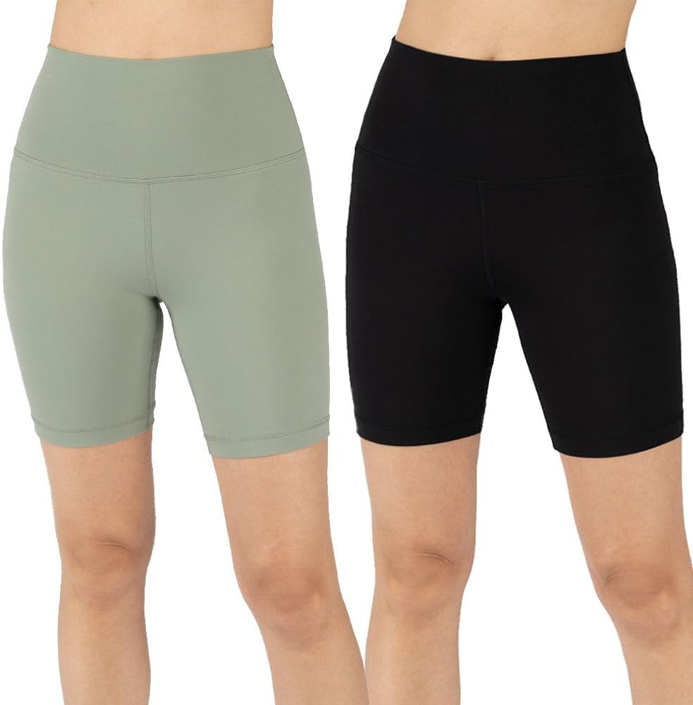 Yogalicious Womens 5”, 7” High Waisted Biker Shorts Squat Proof Workout Yoga Short 2 Pack | Amazon (US)