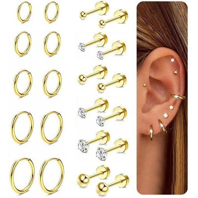 Secure & Comfortable Flat Back Studs: Tiny 14K Gold Plated Earrings for Cartilage & Sensitive Ears Gold One Size | Target