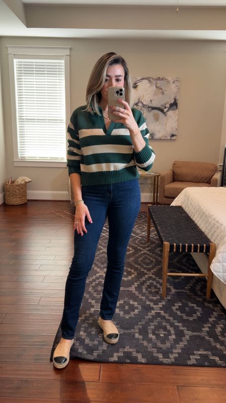 Love this preppy pullover sweater! Wearing a small, fits tts. 40% off with code 40OFFTOPS.
20% off everything else from Vici with code Janiechicstyle 

My jeans have been my fav since I purchased them in December! Super stretchy and high waisted. Fit tts and I’m wearing the long length. I’m 5’8.

Espadrilles are Chanel but linking a similar affordable style. 

#LTKSeasonal #LTKstyletip #LTKfindsunder50