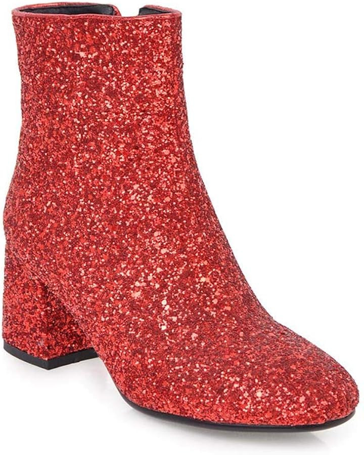 Elyffany Womens Mid Block Heel Glitter Ankle Boots Ladies Zipper Party Prom Booties | Amazon (US)