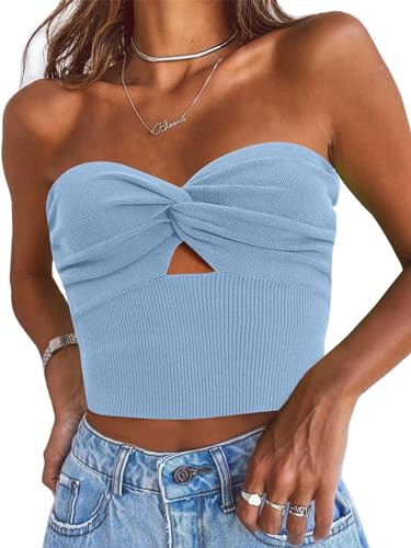 EFAN Womens Tube Tops Strapless Crop Bandeau Tank Tops Ribbed Knit Y2K Summer Beach Vacation Goin... | Amazon (US)