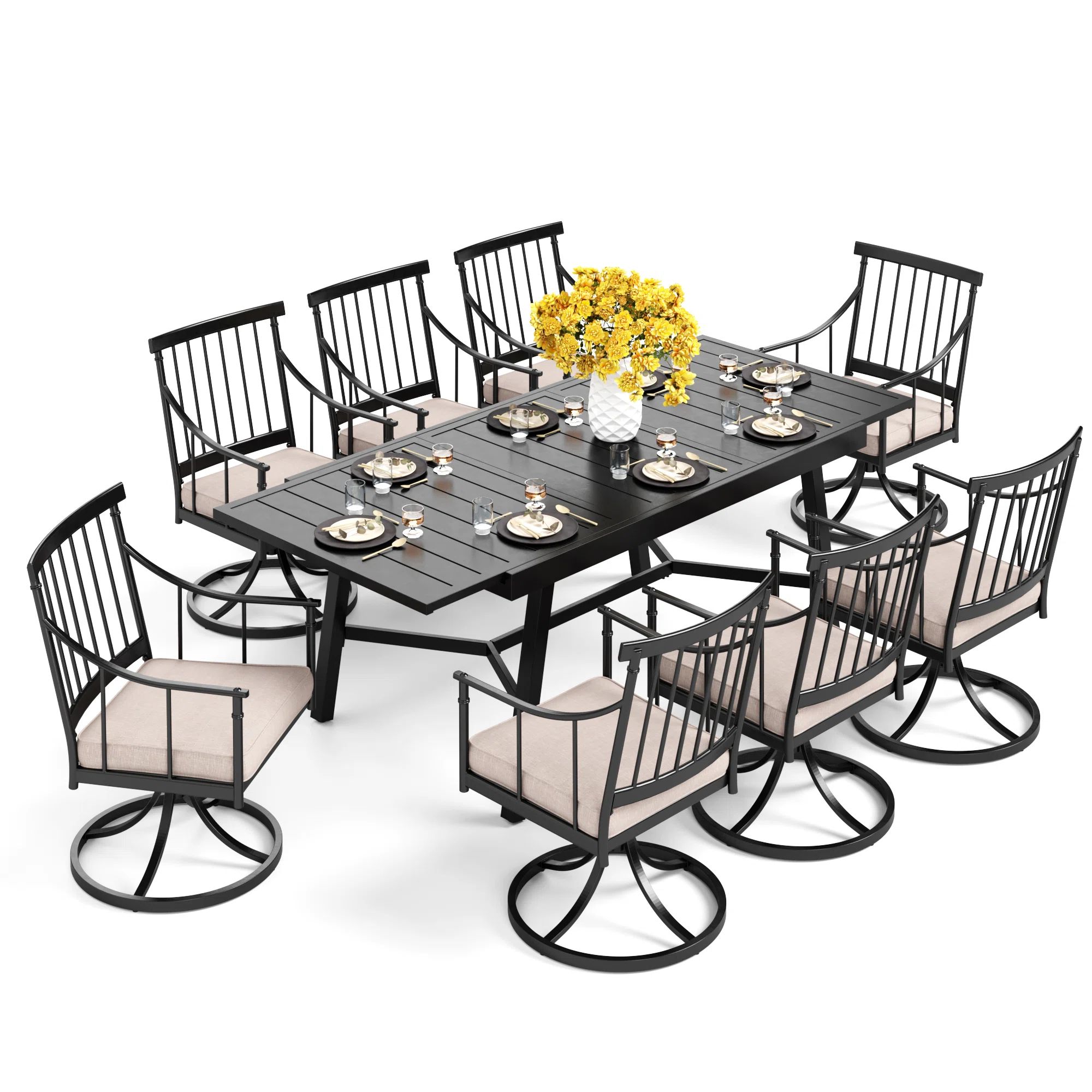 Aiona 8 - Person Rectangular Extendable Outdoor Dining Set with Cushions | Wayfair North America