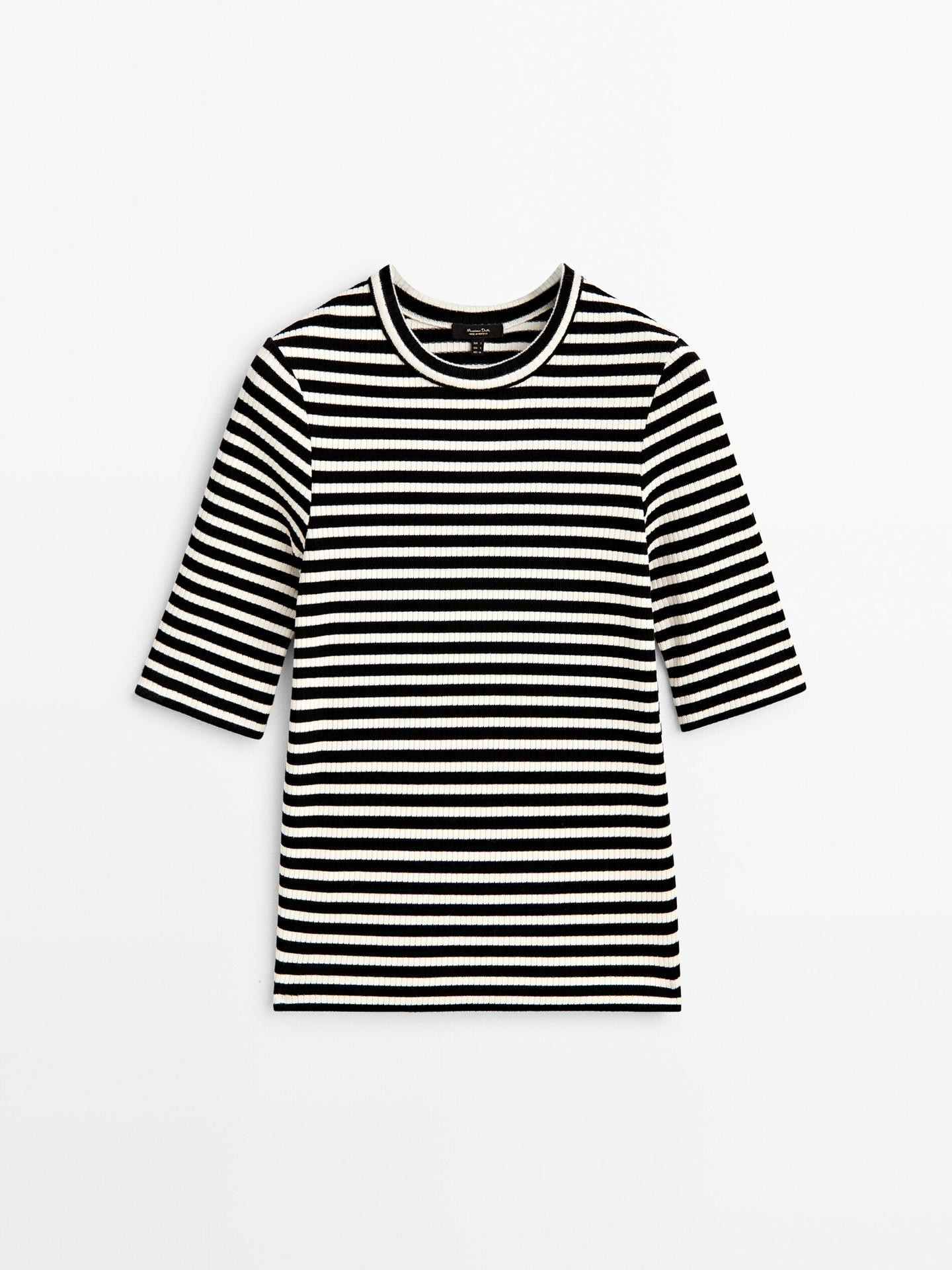 Striped 3/4 length sleeve T-shirt | Massimo Dutti US