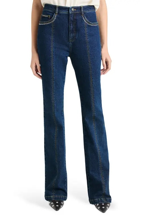 Cinq à Sept Stud Detail Flare Leg Jeans in Oceane/Silver at Nordstrom, Size 2 | Nordstrom