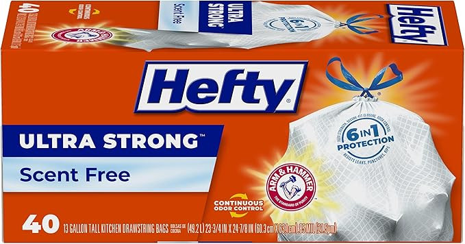 Hefty Ultra Strong 13 Gallon Trash Bags, Tall Kitchen Trash Bags 13 Gallon Size, Drawstring Closu... | Amazon (US)