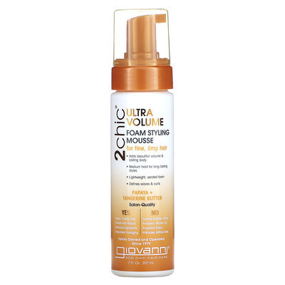Giovanni, 2chic, Ultra-Volume Foam Styling Mousse, For Fine, Limp Hair, Papaya + Tangerine Butter, 7 fl oz (207 ml) | iHerb